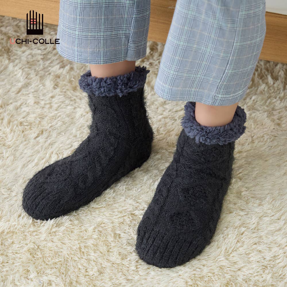 Men's [Fleece-lined] Cable-patterned short-length room socks [SALE]